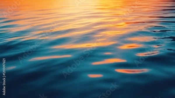 Fototapeta Sunset Reflections On Gently Rippling Water Surface