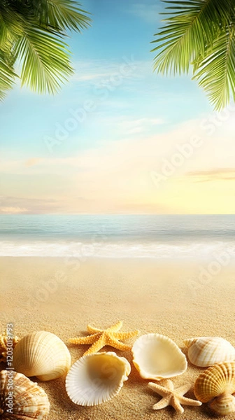 Fototapeta Seashells Beach Summer Background Illustration