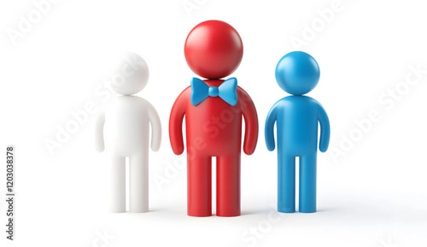 Fototapeta Leadership and Teamwork Concept with Red and Blue Figures in Suits