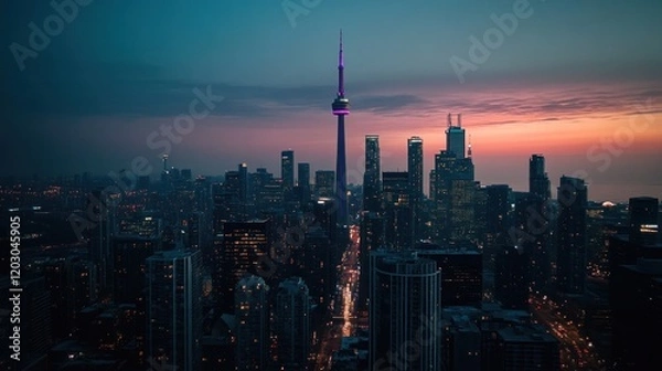 Obraz Toronto Skyline Sunset Cityscape Featuring Iconic Tower