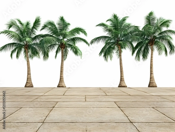 Fototapeta Palm Trees 3D Render on Stone Tiles Background