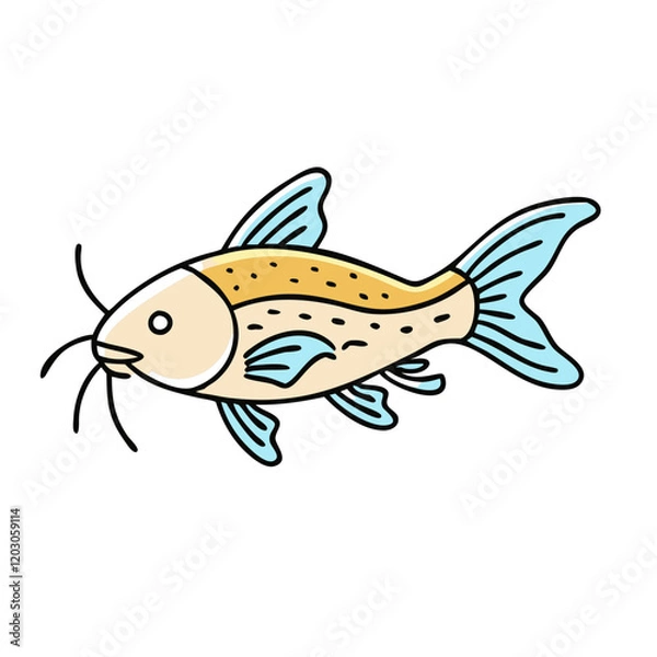 Fototapeta Colorful cartoon illustration of a catfish, Simple vector cartoon illustration of a catfish with yellow and blue accents, featuring a playful design and aquatic theme.  
