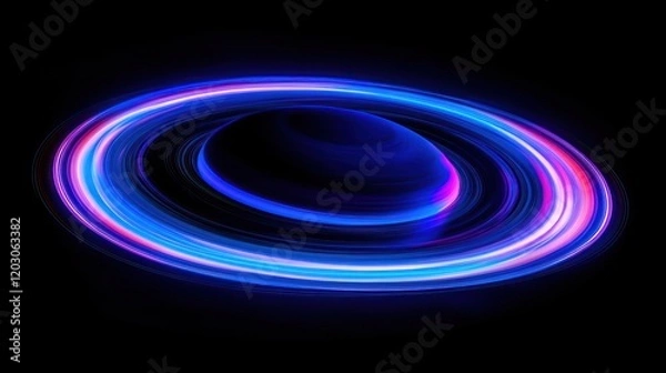 Fototapeta Neon Planet With Vibrant Rings Of Light