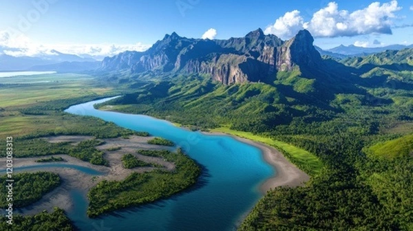 Fototapeta Tropical River Valley Landscape