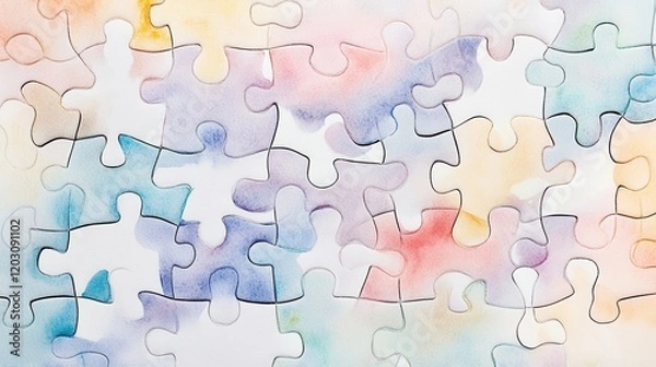 Fototapeta Watercolor of man connecting jigsaw puzzle,Two hands trying to connect couple puzzle,business people putting the jigsaws team together,partnership success,3D render.