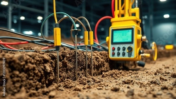 Fototapeta Soil Resistivity Testing - Electrical Methods, Modern Technology, Geotechnical Engineering, Ground Penetrating Radar, Exploration,  Data Acquisition