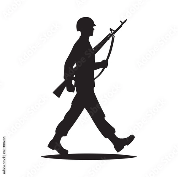 Fototapeta soldier marching with arms on parade silhouette vector illustration