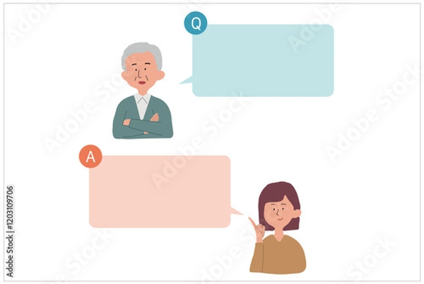 Fototapeta 質問をする男性と回答する女性のイラスト