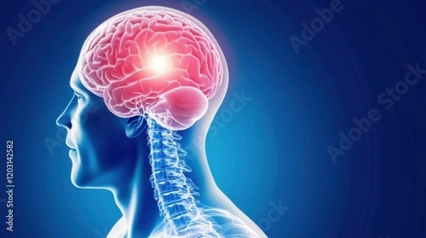 Fototapeta Human brain side view anatomy with red highlight	