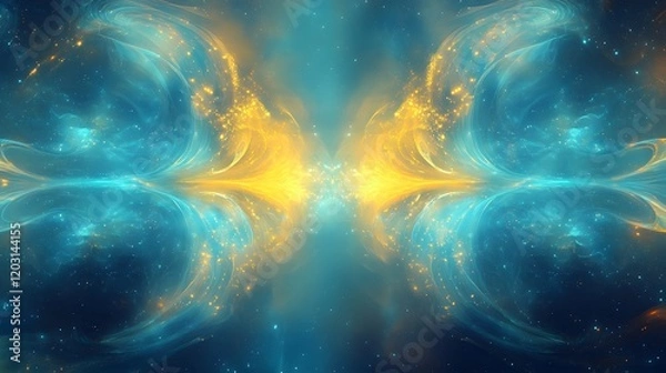 Obraz Abstract Celestial Nebula Cosmic Artwork Golden Blue