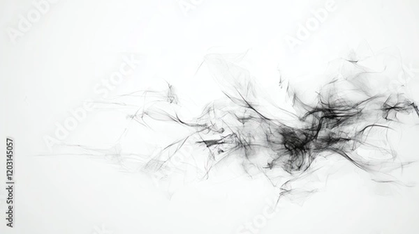 Fototapeta Abstract black ink flow on white background, creating a dynamic and artistic visual effect with wispy, smoky trails.