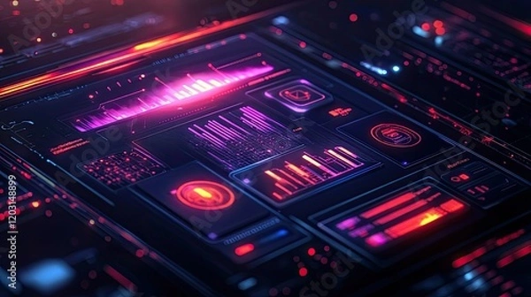 Fototapeta Futuristic Digital Interface: Neon Lights and Data Streams