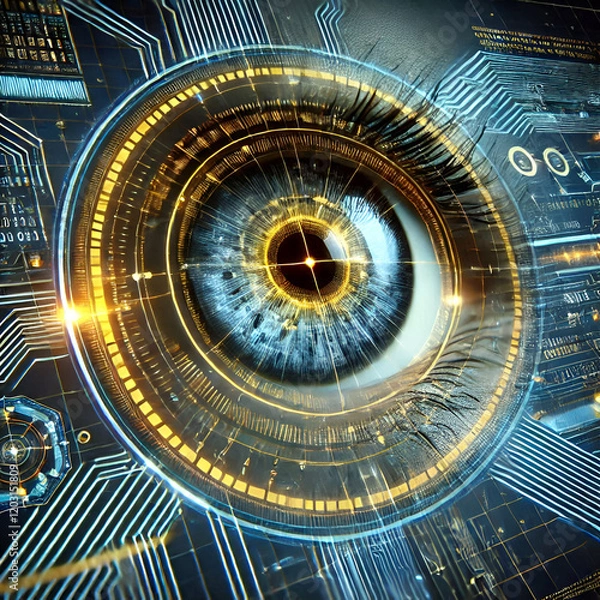 Fototapeta 3d illustration Digital composite of Eye scanning a futuristic interface
