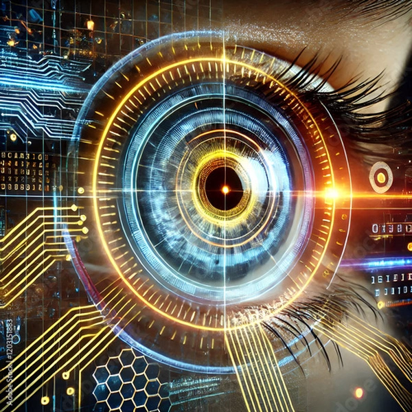 Fototapeta 3d illustration Digital composite of Eye scanning a futuristic interface