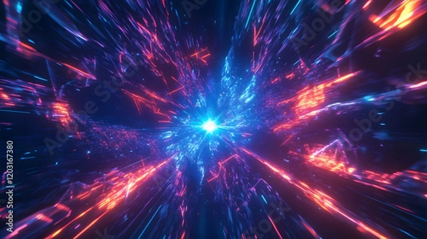 Fototapeta Radiating blue and pink light rays forming a vibrant pattern.