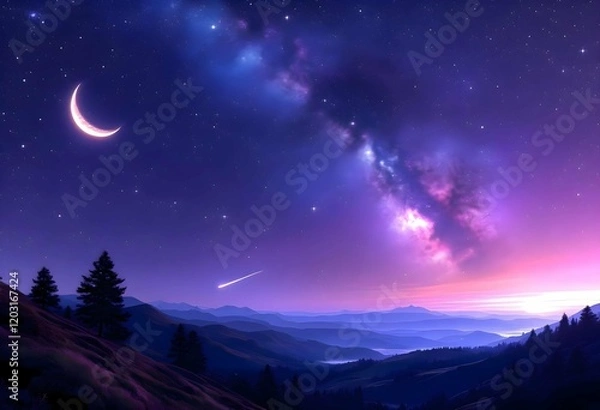 Fototapeta The style is candid image photography with natural textures and highly realistic light, editorial, A breathtaking view of the night sky filled with countless stars of varying brightness