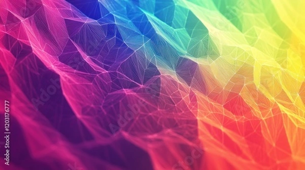 Fototapeta A dynamic low poly rainbow design, combining geometric shapes and vibrant shades to form a visually striking wallpaper
