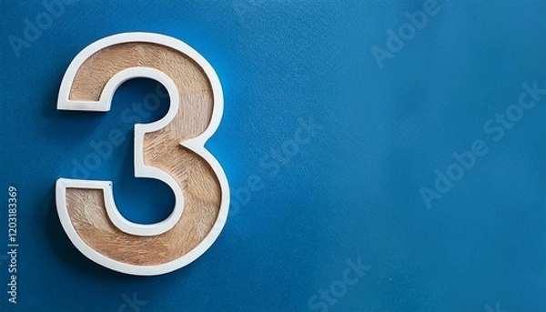 Fototapeta Banner number 3 on blue background, copy space. Generated image