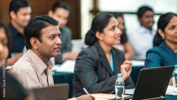 Fototapeta Corporate Workshop Session – Indian professionals participating in a training workshop, engaged in learning and development activities.
