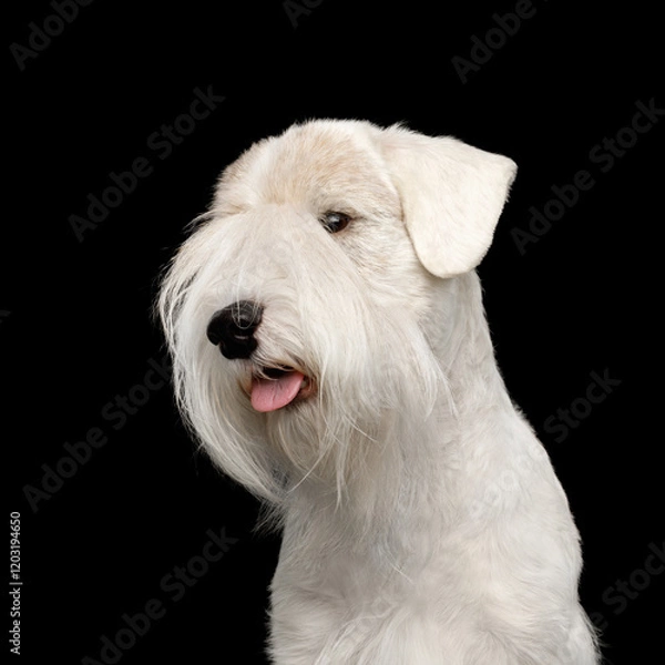 Fototapeta Portrait of Sealyham Terrier Dog Isolated on Black background, profile view