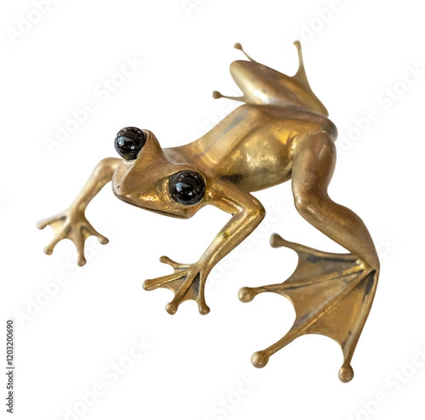 Obraz Die cut of figurine of a frog gold toy on white isolated.