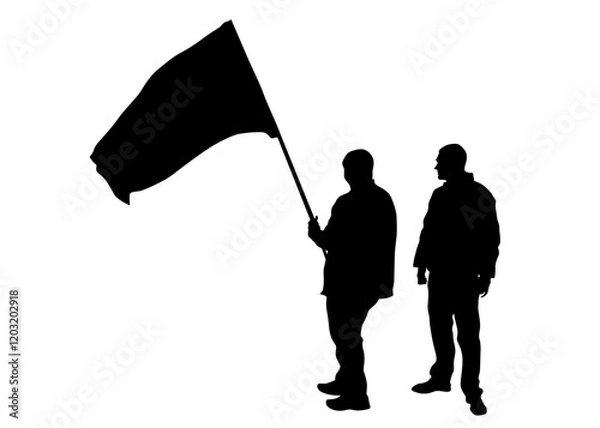 Obraz People of with banner and flags. Isolated silhouettes of people on a white background