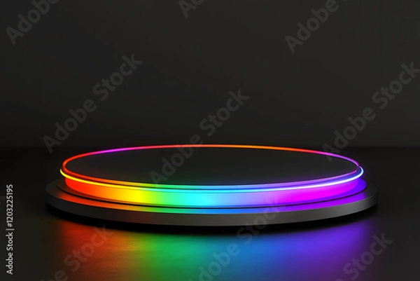 Fototapeta Futuristic Neon Rainbow Arch Stage with Smoke Effects