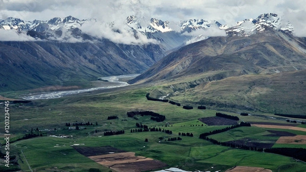 Fototapeta Mountain Majesty and The Breathtaking Aerial Views of Tekapo and Pukaki, New Zealand