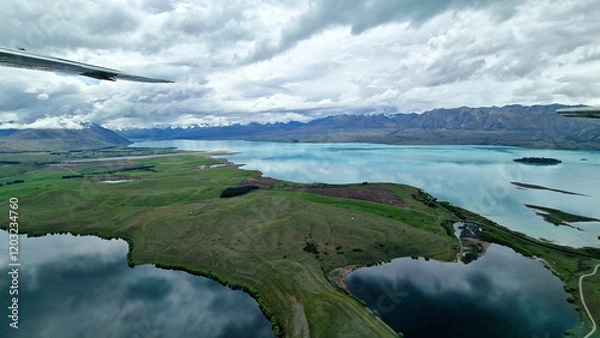 Fototapeta The Magnificent Aerial Views of the Lakes Tekapo and Pukaki, New Zealand
