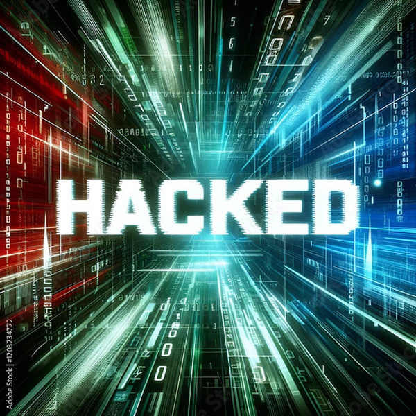 Fototapeta 2D illustration Hacked data online code background

