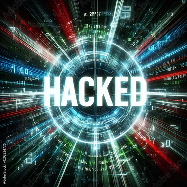 Fototapeta 2D illustration Hacked data online code background

