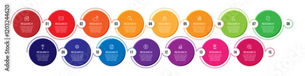 Fototapeta infographic vector design 15 interconnected parts, there are icons, numbers and colors that are good for your business