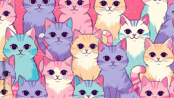 Fototapeta seamless pattern with funny cats