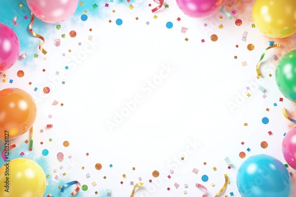 Obraz balloons confetti streamers on soft watercolor style white background