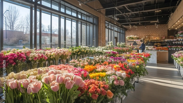 Fototapeta 花で溢れる賑やかな花市場