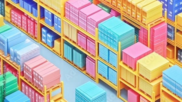 Fototapeta inventory forecast analysis flat design top view warehouse theme 3D render colored pastel