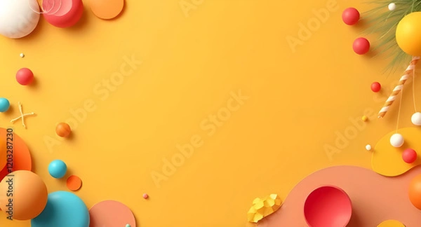 Fototapeta Playful Abstract Design with Bright Colors and 3D Geometric Elements