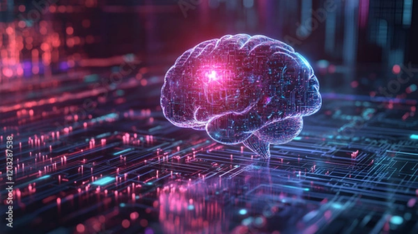 Obraz background with space for text , brain and technology , circuit board on  brain