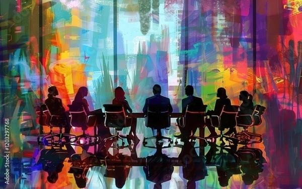 Obraz Digital painting of a company diversity committee meeting to discuss strategies for promoting workplace inclusivity