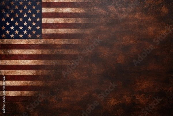 Fototapeta Patriotic Grunge: American Flag on Wooden Table with Textured Background