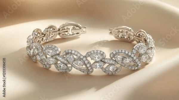 Obraz A vintage diamond bracelet with intricate designs placed on a soft cream background