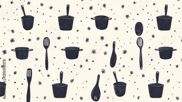 Fototapeta Stylish kitchenware pattern design.