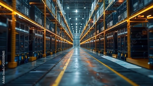 Fototapeta Modern Electric Grid Storage System in Industrial Setting with High-Tech Equipment