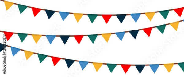 Obraz Colorful festive flags garlands in flat style. Decoration for birthday, carnival, party, circus performance. Vector illustration