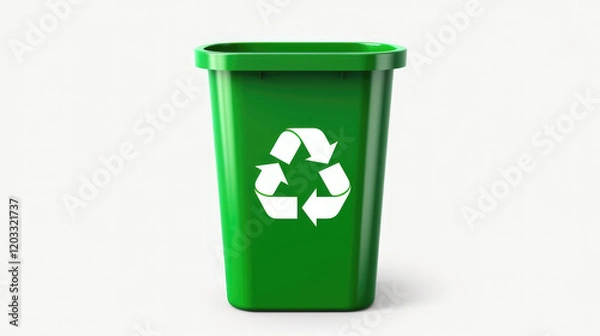 Fototapeta Green Recycling bin, container. Balance between technology and nature. Global Recycling Day. World Environment Day. Earth Day. 