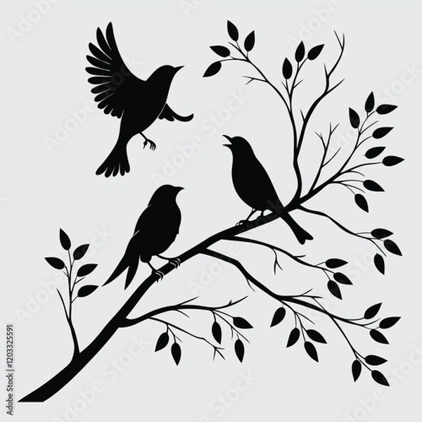 Fototapeta Bird's and branch  image silhouette vector art and illustration