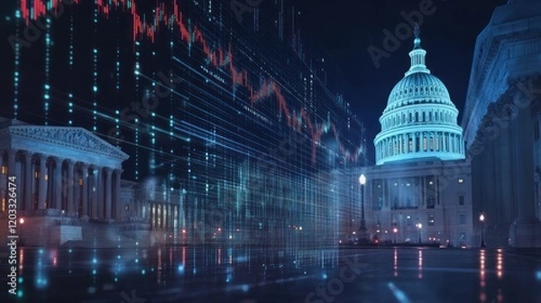 Fototapeta A computer generated image of the United States Capitol building with a blue dom