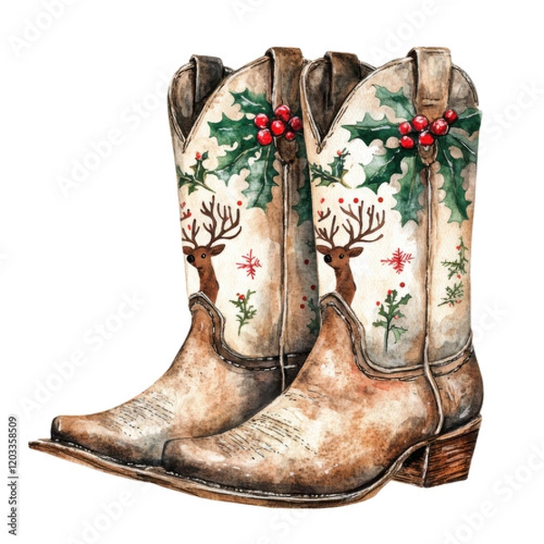 Obraz Christmas Western Cowgirl Boots Clipart Vector Illustration