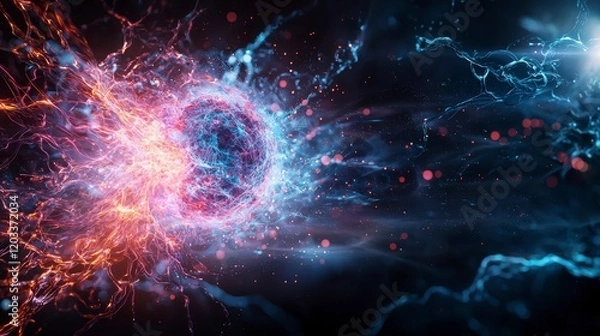 Fototapeta Digital energy explosion abstract sci-fi concept high-tech environment vivid colors dynamic viewpoint memory retention