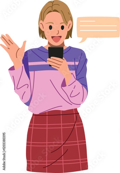 Obraz Woman reading message on mobile phone illustration